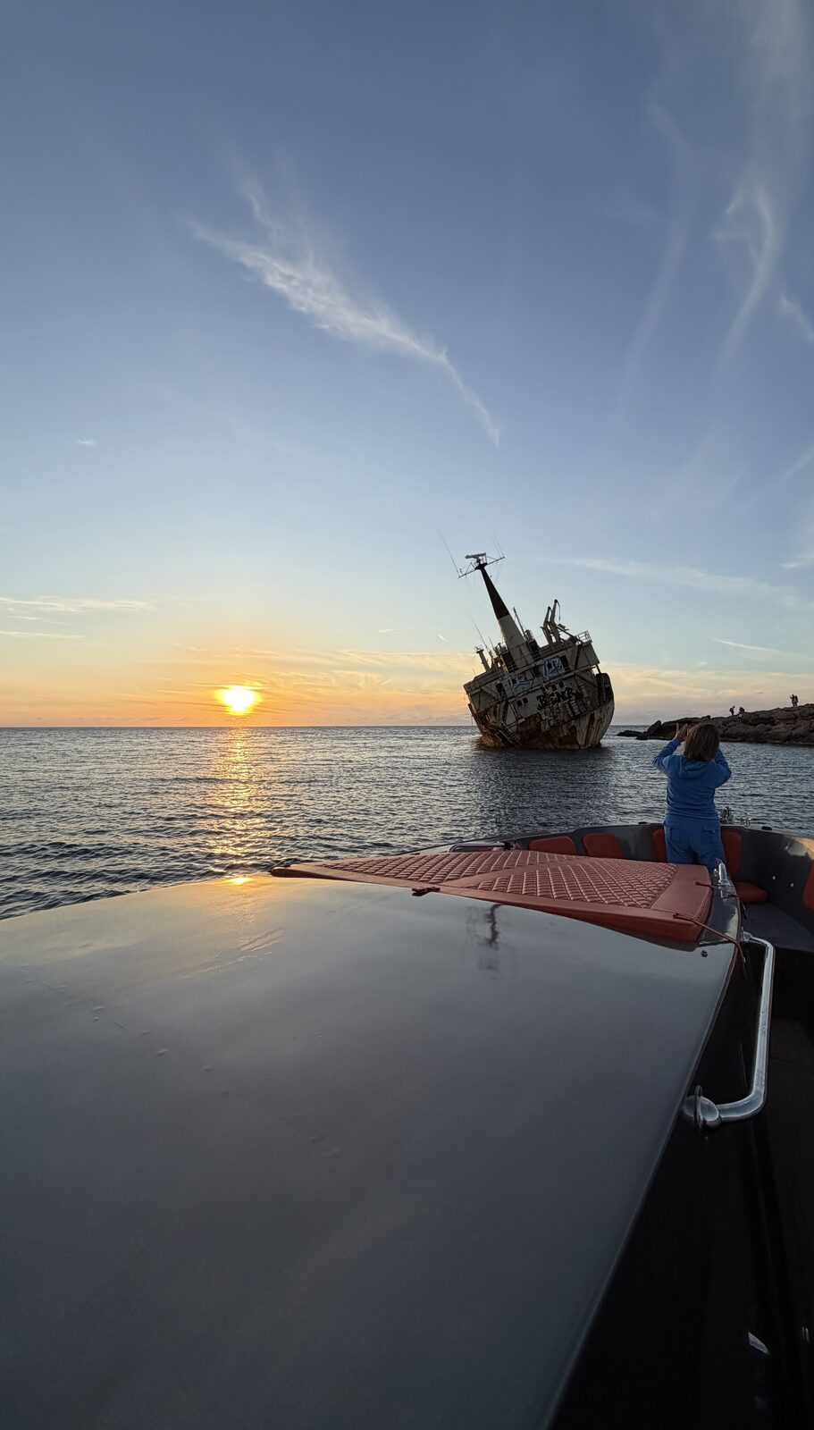 Edro III at Sunset aboard SharaBADanga off the Pafos coast